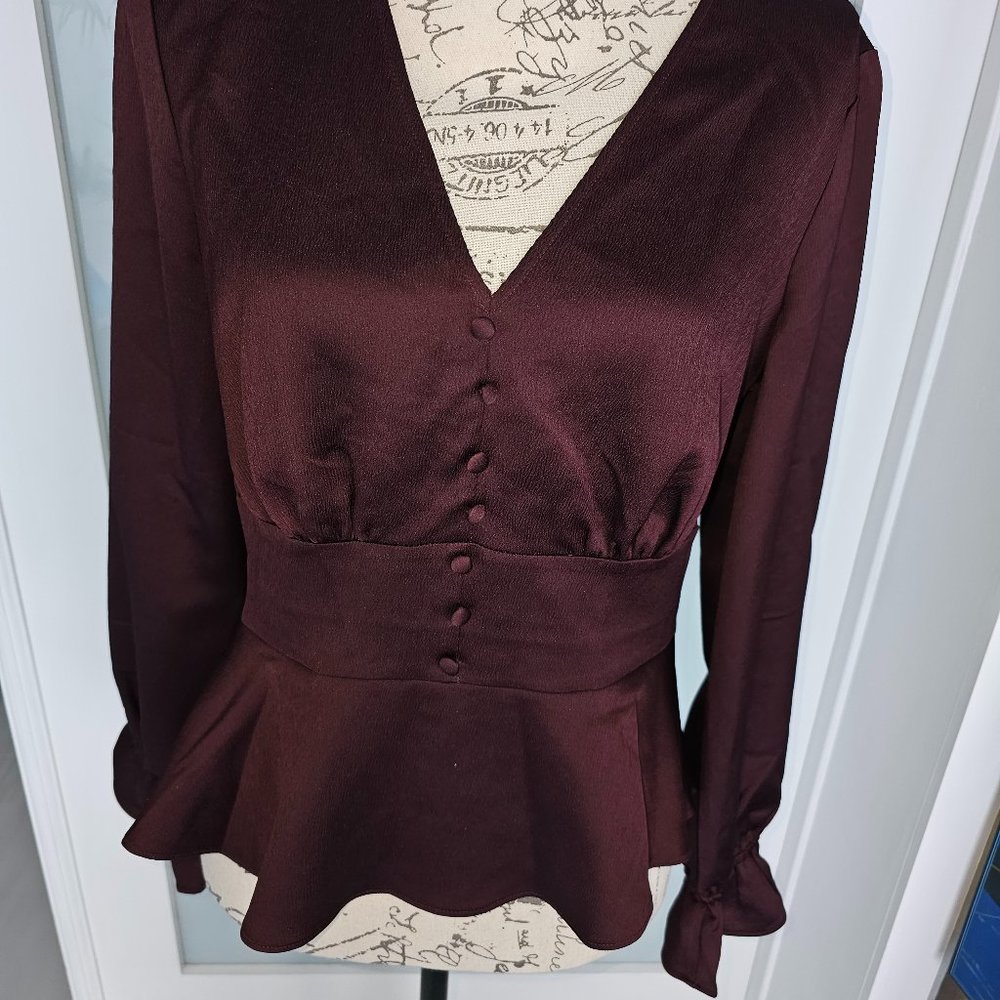 Burgundy Long-Sleeve Button detail blouse